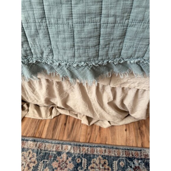 Shabby Chic King Size Quilted Comforter Set 2 Pillow Shams Frayed Edges Cotton - Picture 6 of 16